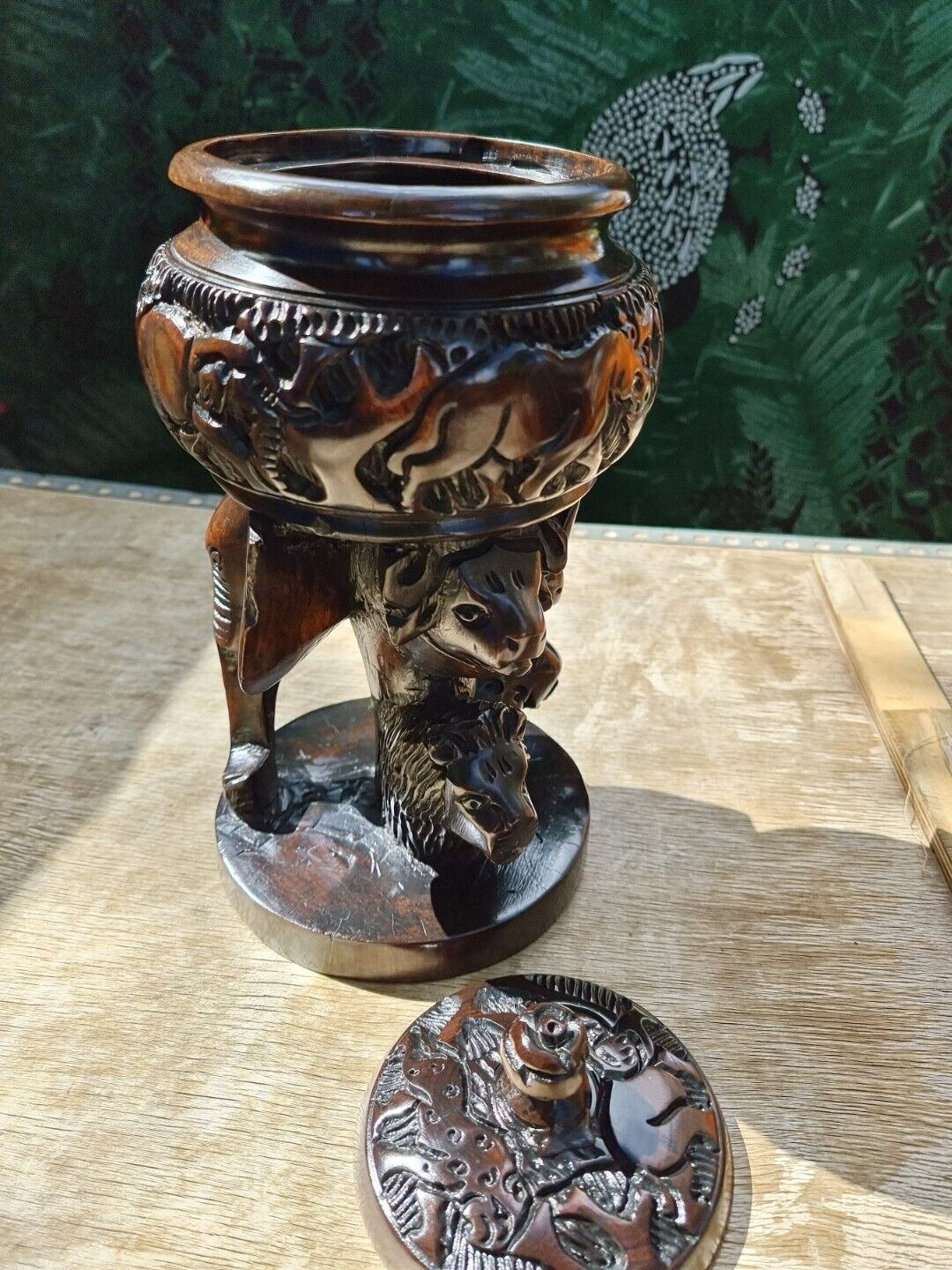 Vintage Style Carved Wood Trinket Dish Jewelry Box Dresser Urn Jar Bowl w/ Lid