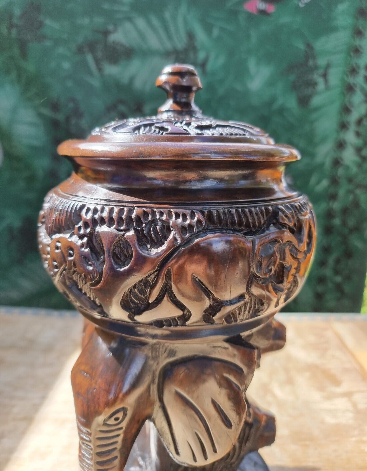 Vintage Style Carved Wood Trinket Dish Jewelry Box Dresser Urn Jar Bowl w/ Lid