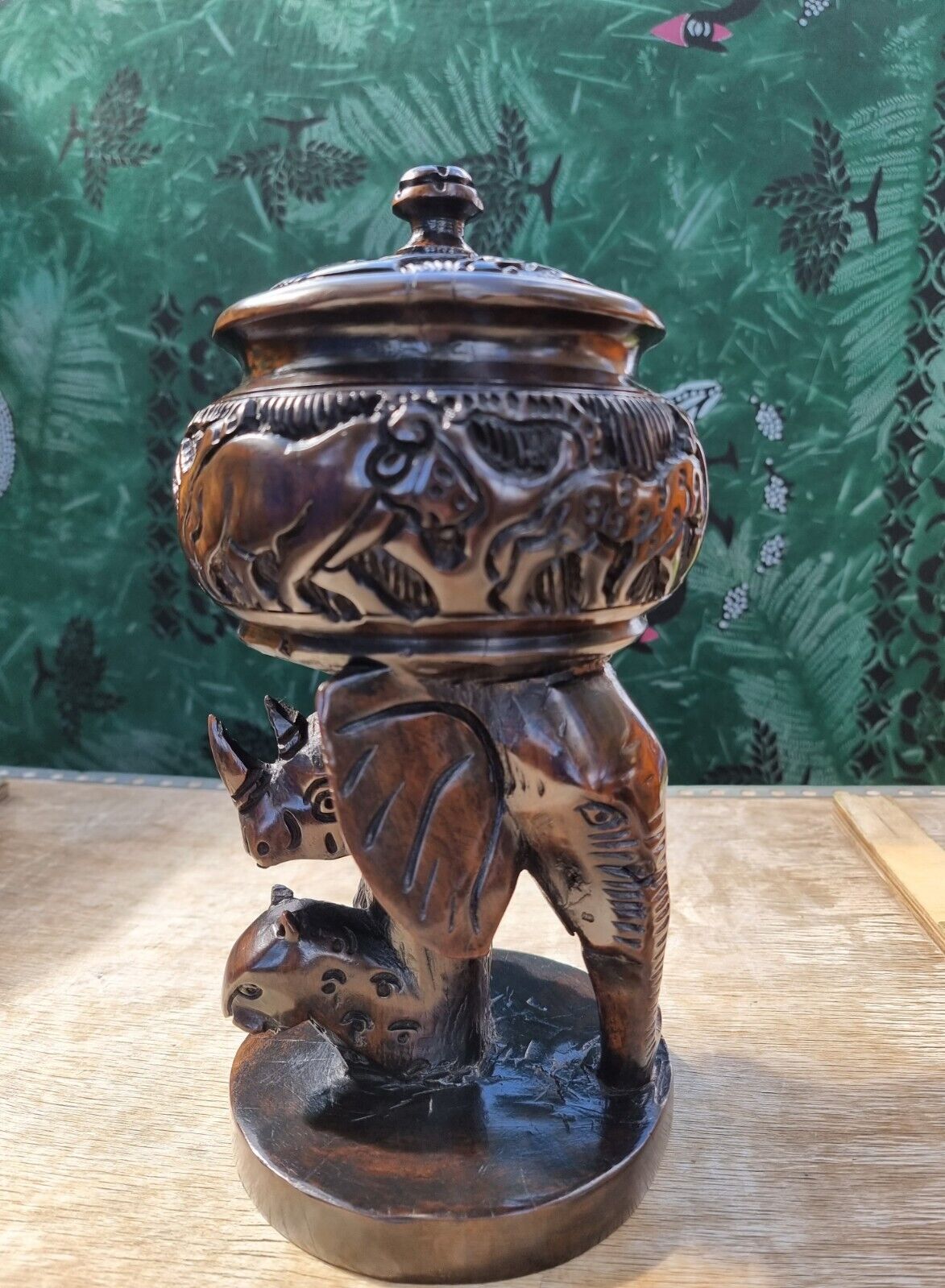 Vintage Style Carved Wood Trinket Dish Jewelry Box Dresser Urn Jar Bowl w/ Lid
