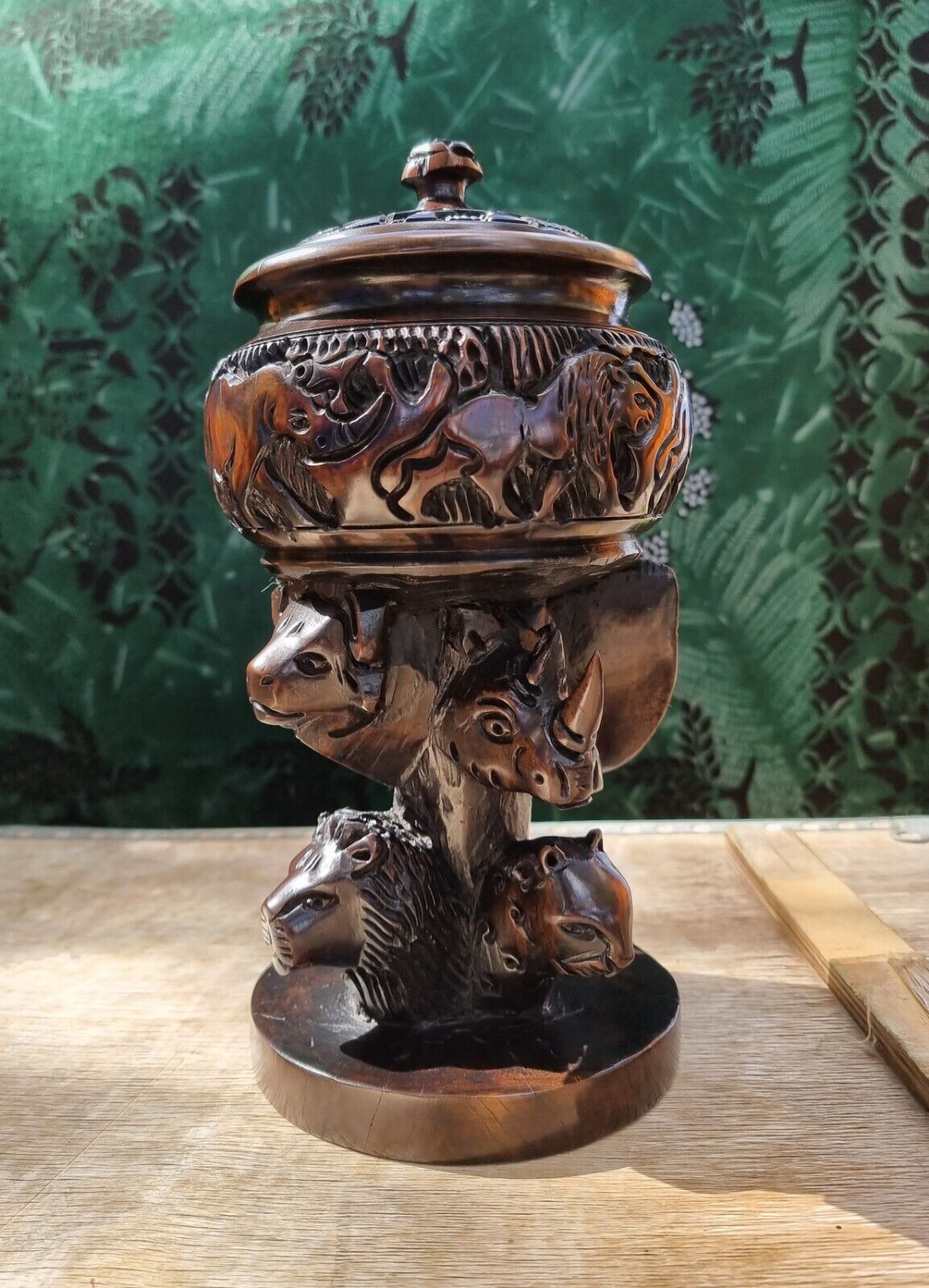 Vintage Style Carved Wood Trinket Dish Jewelry Box Dresser Urn Jar Bowl w/ Lid