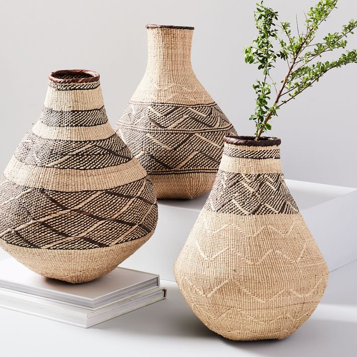 Tonga Basket Vase | Woven Binga Vase | Rattan Flower Pot | Wicker Vase