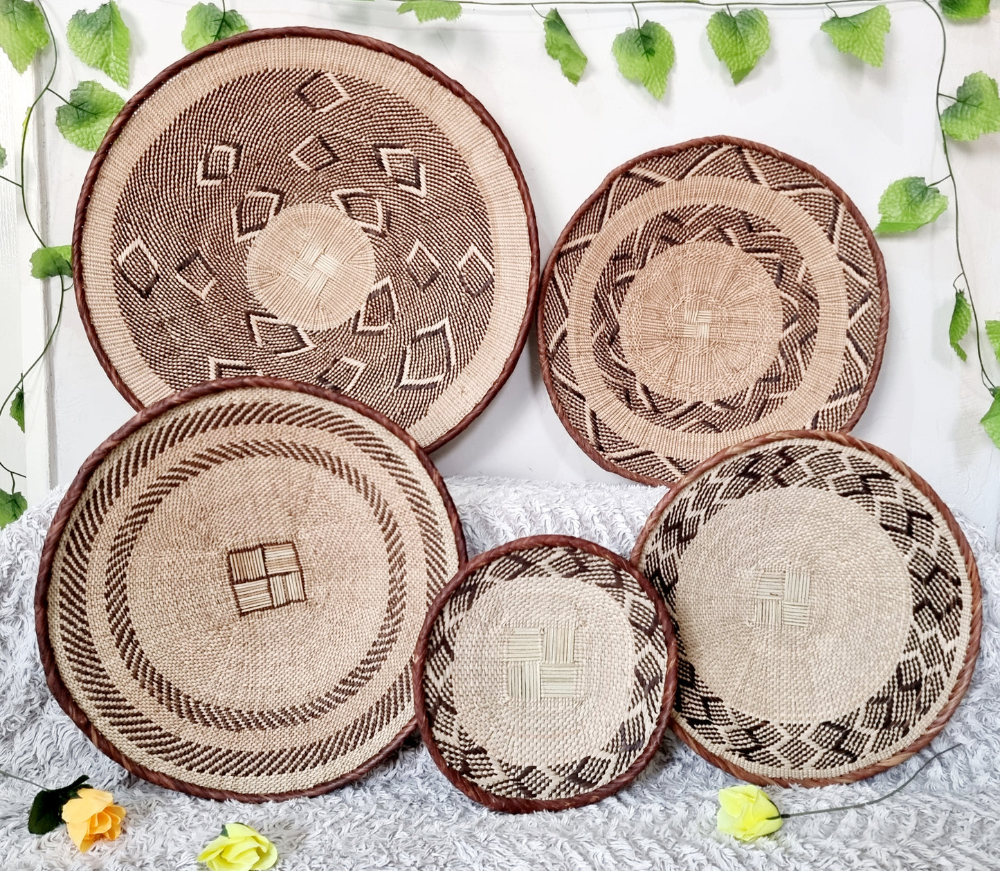 Wicker Round Bowl, African Basket Set of 5