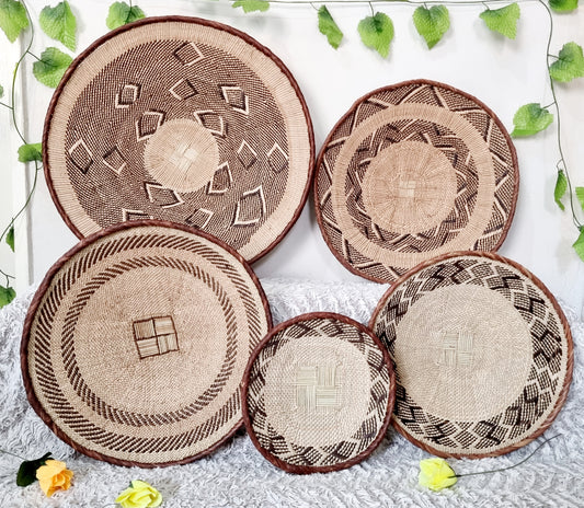 Wicker Round Bowl, African Basket Set of 5