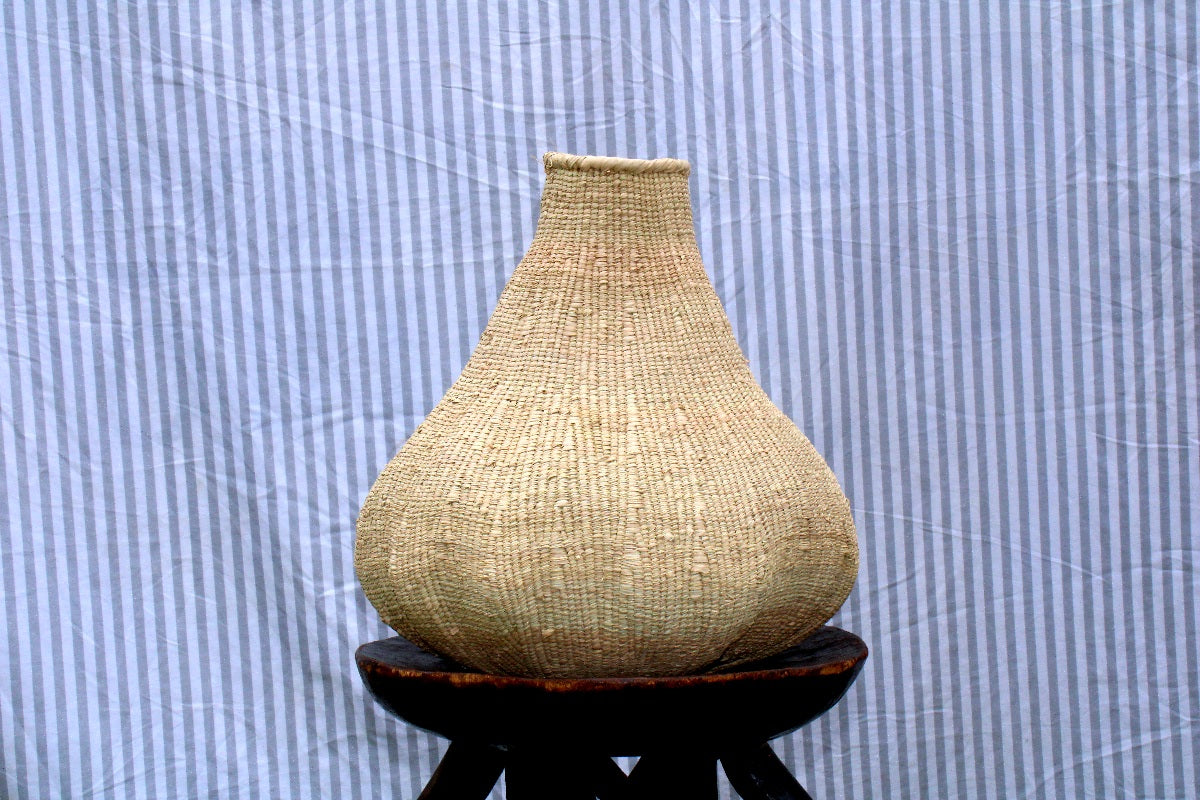 Set of Two 13" Woven Floor Vases | Bolga Basket | Garlic Gourd Basket | Rattan Vase