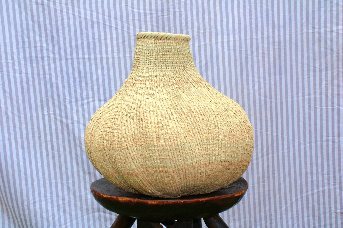 Set of Two 13" Woven Floor Vases | Bolga Basket | Garlic Gourd Basket | Rattan Vase