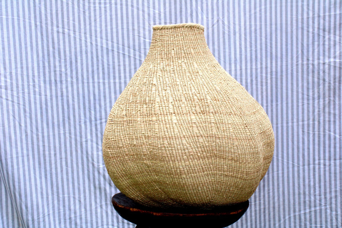 Set of Two 13" Woven Floor Vases | Bolga Basket | Garlic Gourd Basket | Rattan Vase