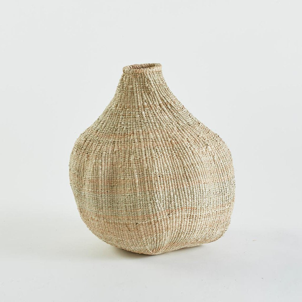 Set of Two 13" Woven Floor Vases | Bolga Basket | Garlic Gourd Basket | Rattan Vase