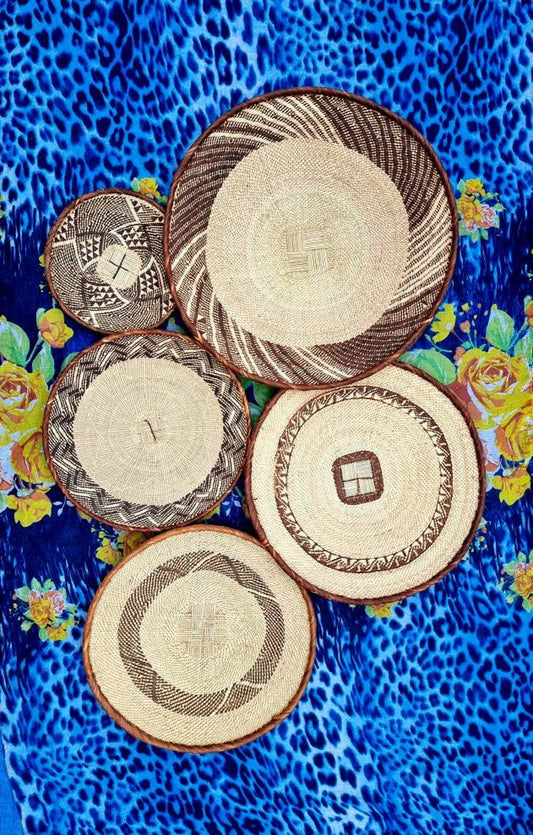 African Binga Basket Set of 5 | Woven Wall Basket Set