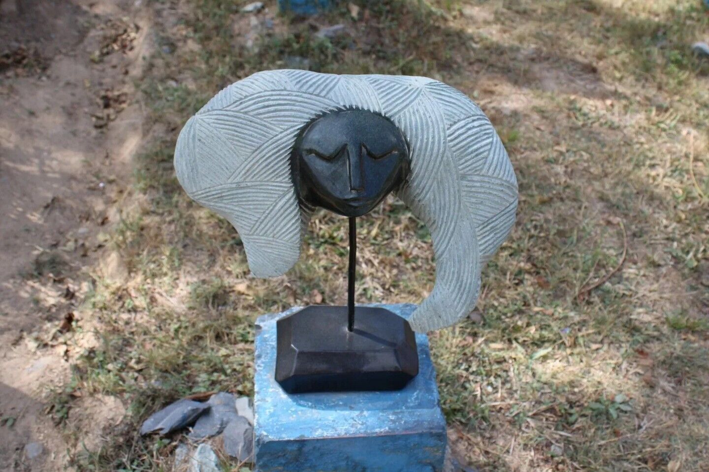 Shona Stone Sculpture Abstract Bust Zimbabwe Proud Of My Hair Shona Signed Art