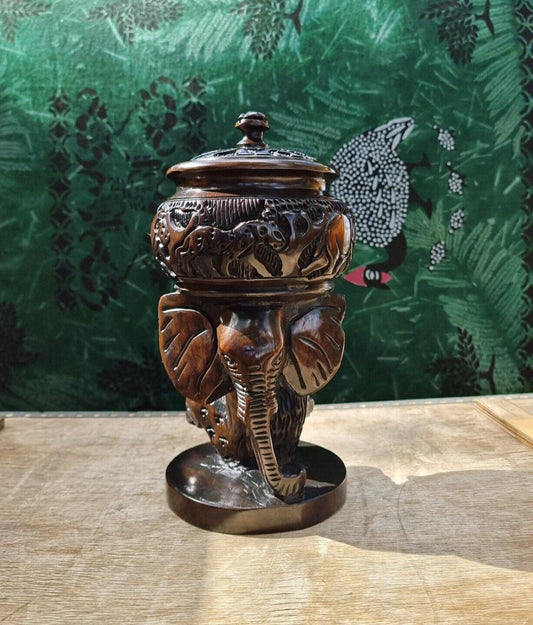 Vintage Style Carved Wood Trinket Dish Jewelry Box Dresser Urn Jar Bowl w/ Lid