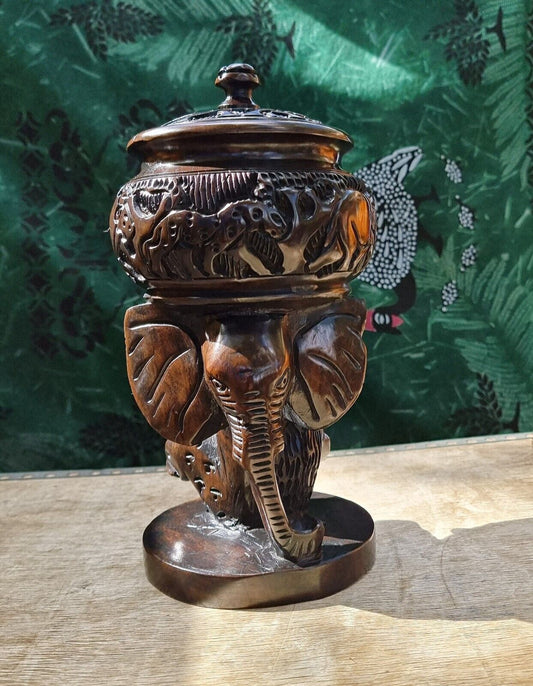 Vintage Style Carved Wood Trinket Dish Jewelry Box Dresser Urn Jar Bowl w/ Lid