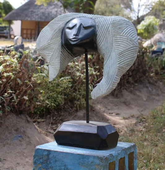 Shona Stone Sculpture Abstract Bust Zimbabwe Proud Of My Hair Shona Signed Art