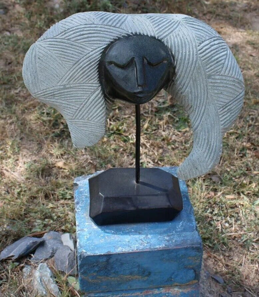 Shona Stone Sculpture Abstract Bust Zimbabwe Proud Of My Hair Shona Signed Art